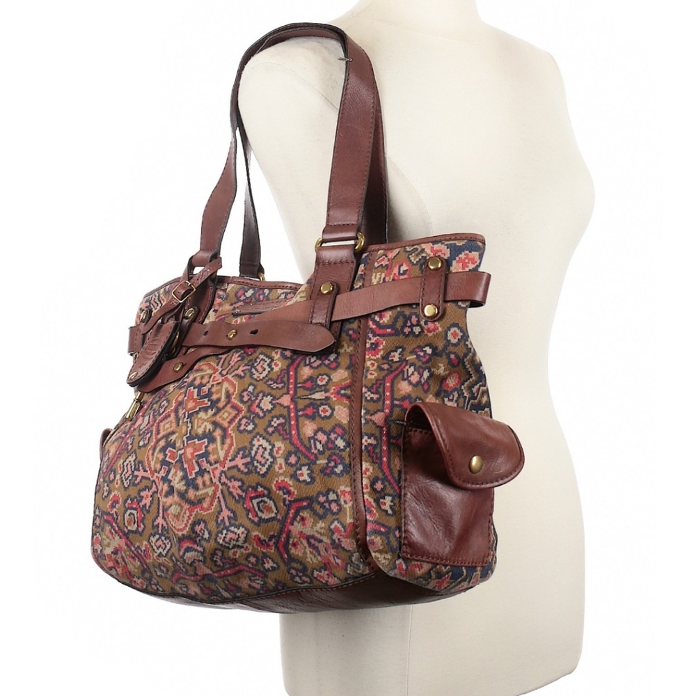 Fossil LLVtg 1954 Maddox Brown Tapestry Satchel Shoulder Bag  EUC